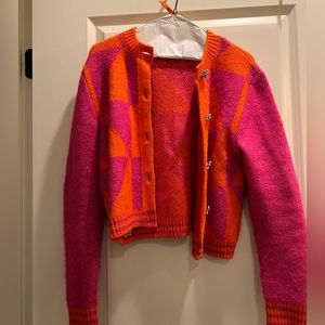 Mango pink and orange cardigan sweater